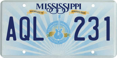 MS license plate AQL231