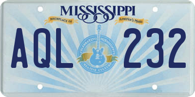 MS license plate AQL232