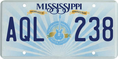 MS license plate AQL238