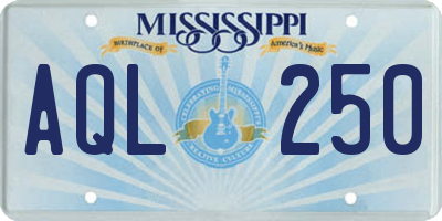 MS license plate AQL250