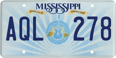 MS license plate AQL278