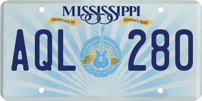 MS license plate AQL280