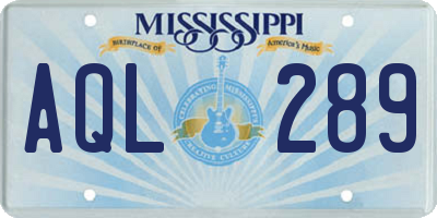 MS license plate AQL289