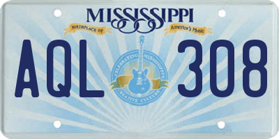 MS license plate AQL308