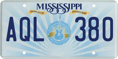 MS license plate AQL380