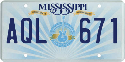 MS license plate AQL671