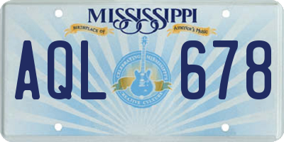 MS license plate AQL678