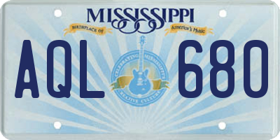 MS license plate AQL680