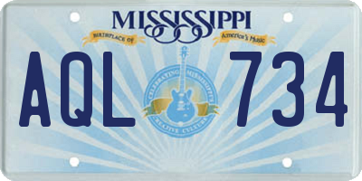 MS license plate AQL734