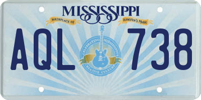 MS license plate AQL738