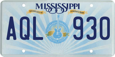 MS license plate AQL930