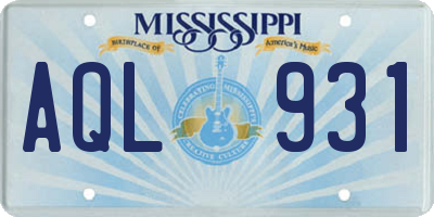 MS license plate AQL931