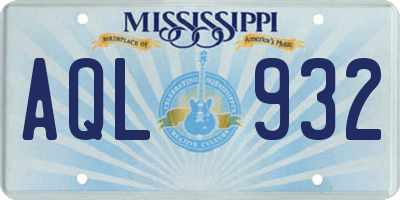 MS license plate AQL932