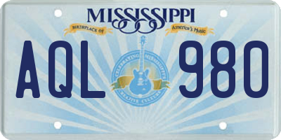 MS license plate AQL980