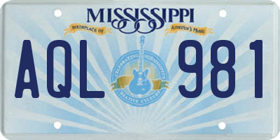 MS license plate AQL981
