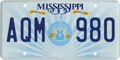 MS license plate AQM980