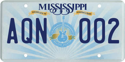 MS license plate AQN002