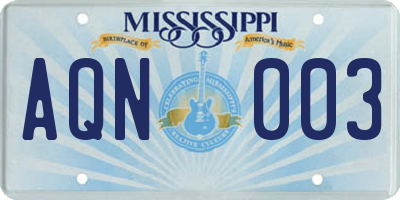 MS license plate AQN003