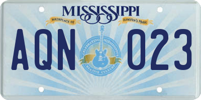 MS license plate AQN023