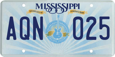 MS license plate AQN025