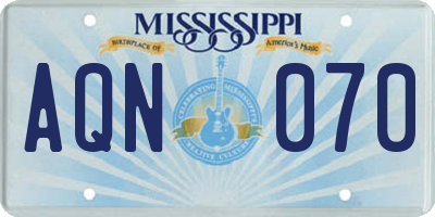 MS license plate AQN070