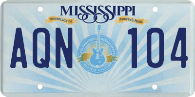 MS license plate AQN104