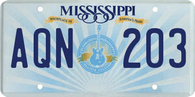MS license plate AQN203