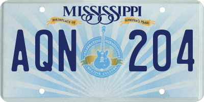 MS license plate AQN204