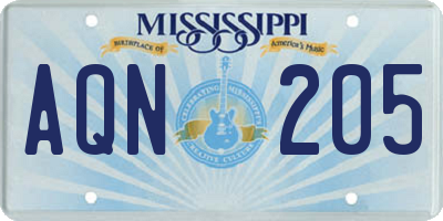 MS license plate AQN205