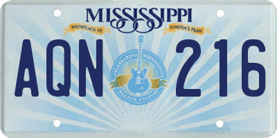 MS license plate AQN216