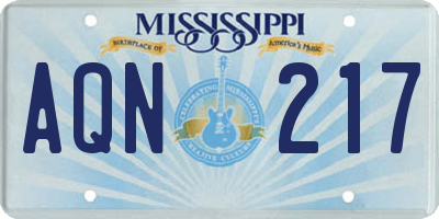 MS license plate AQN217