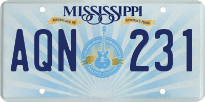 MS license plate AQN231