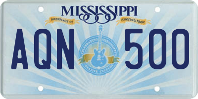 MS license plate AQN500