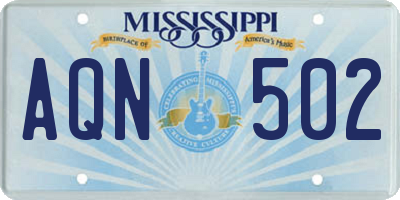 MS license plate AQN502