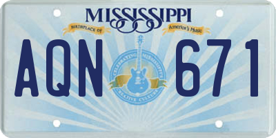 MS license plate AQN671