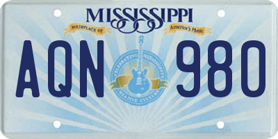 MS license plate AQN980
