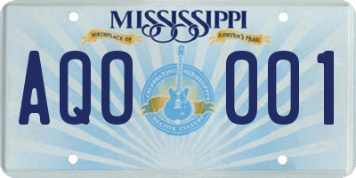 MS license plate AQO001