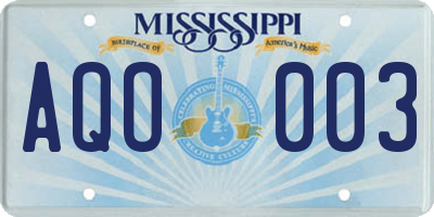 MS license plate AQO003