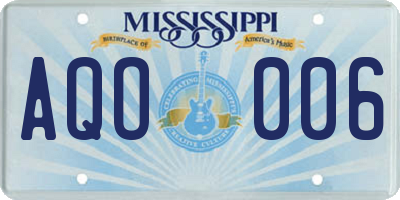 MS license plate AQO006