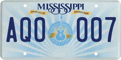 MS license plate AQO007