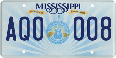 MS license plate AQO008