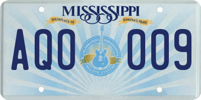 MS license plate AQO009