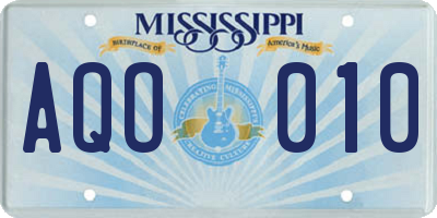 MS license plate AQO010