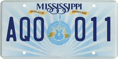 MS license plate AQO011