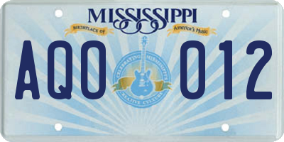 MS license plate AQO012