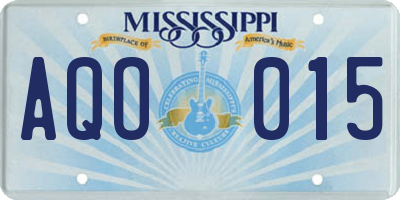 MS license plate AQO015