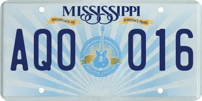 MS license plate AQO016
