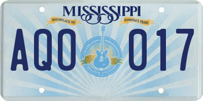 MS license plate AQO017