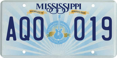 MS license plate AQO019