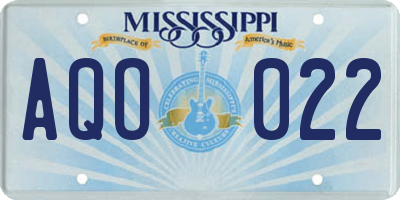 MS license plate AQO022
